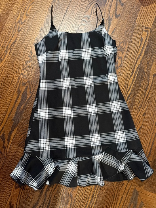 Aqua Dresses & Skirts - Aqua Black & White Plaid Spaghetti-Strap Ruffle-Hem Dress